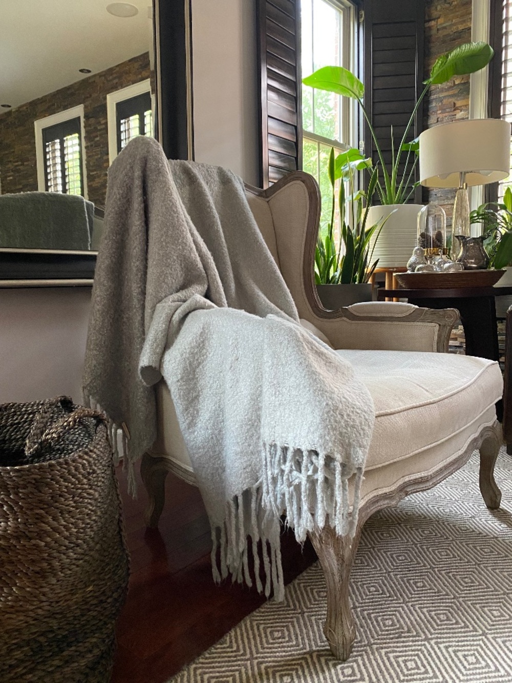 Pottery Barn Tonal Gray Textured Fringe Throw Blanket 68x51